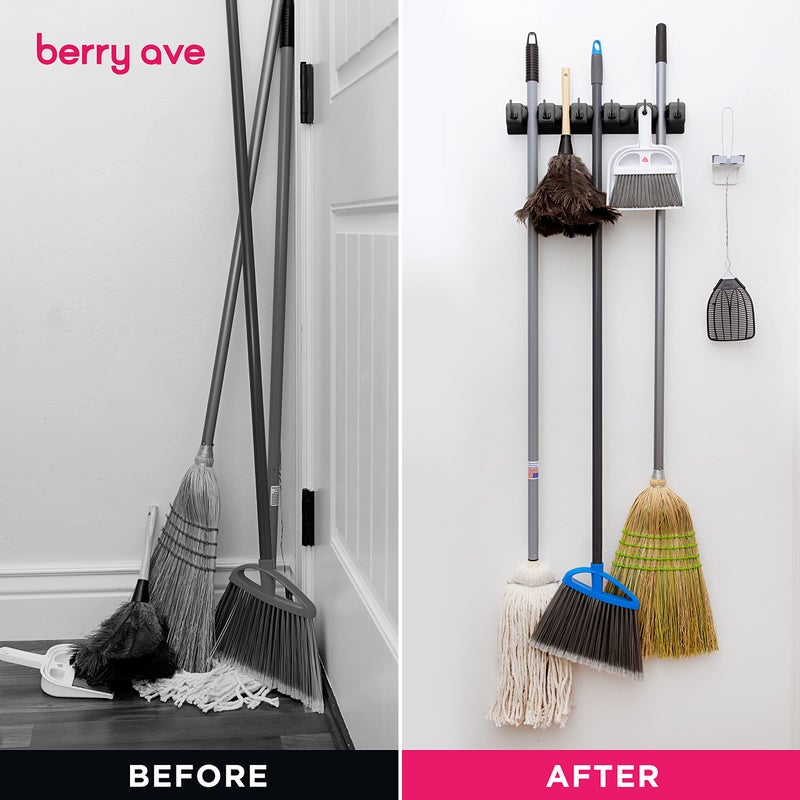 Berry Ave EXTRA GRIP Mop & Broom Holder Wall Mount â€“ Wall Hanging Organizer for Garden Tools, Closet, and Utility Storage, Includes Hardware, Fits Standard Brooms & Mops - Image 5